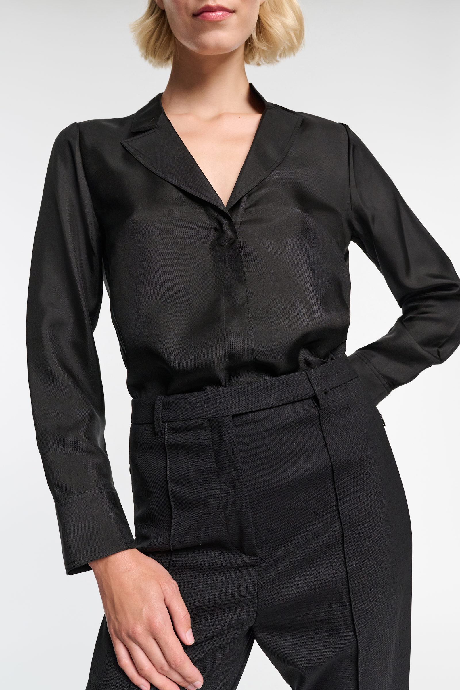 Dorothee Schumacher Silk twill blouse with asymmetric lapel black