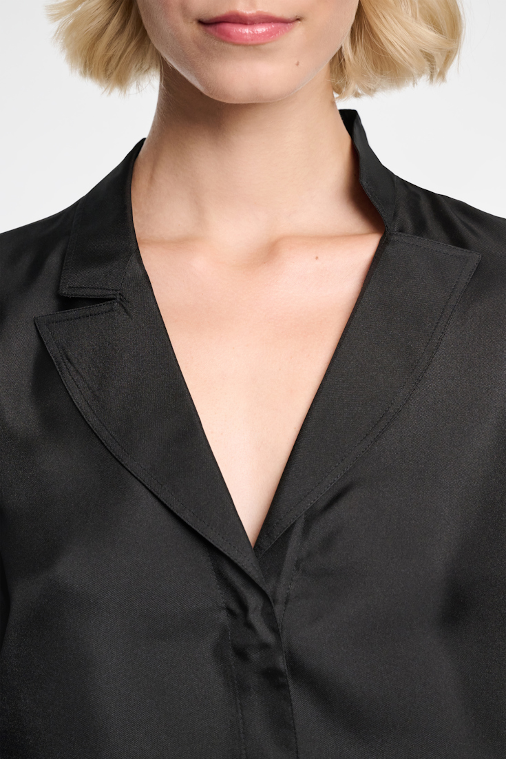 Dorothee Schumacher Silk twill blouse with asymmetric lapel black