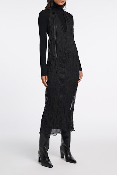 Dorothee Schumacher Halter dress in embroidered crinkle chiffon black