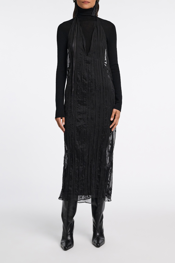 Dorothee Schumacher Halter dress in embroidered crinkle chiffon black