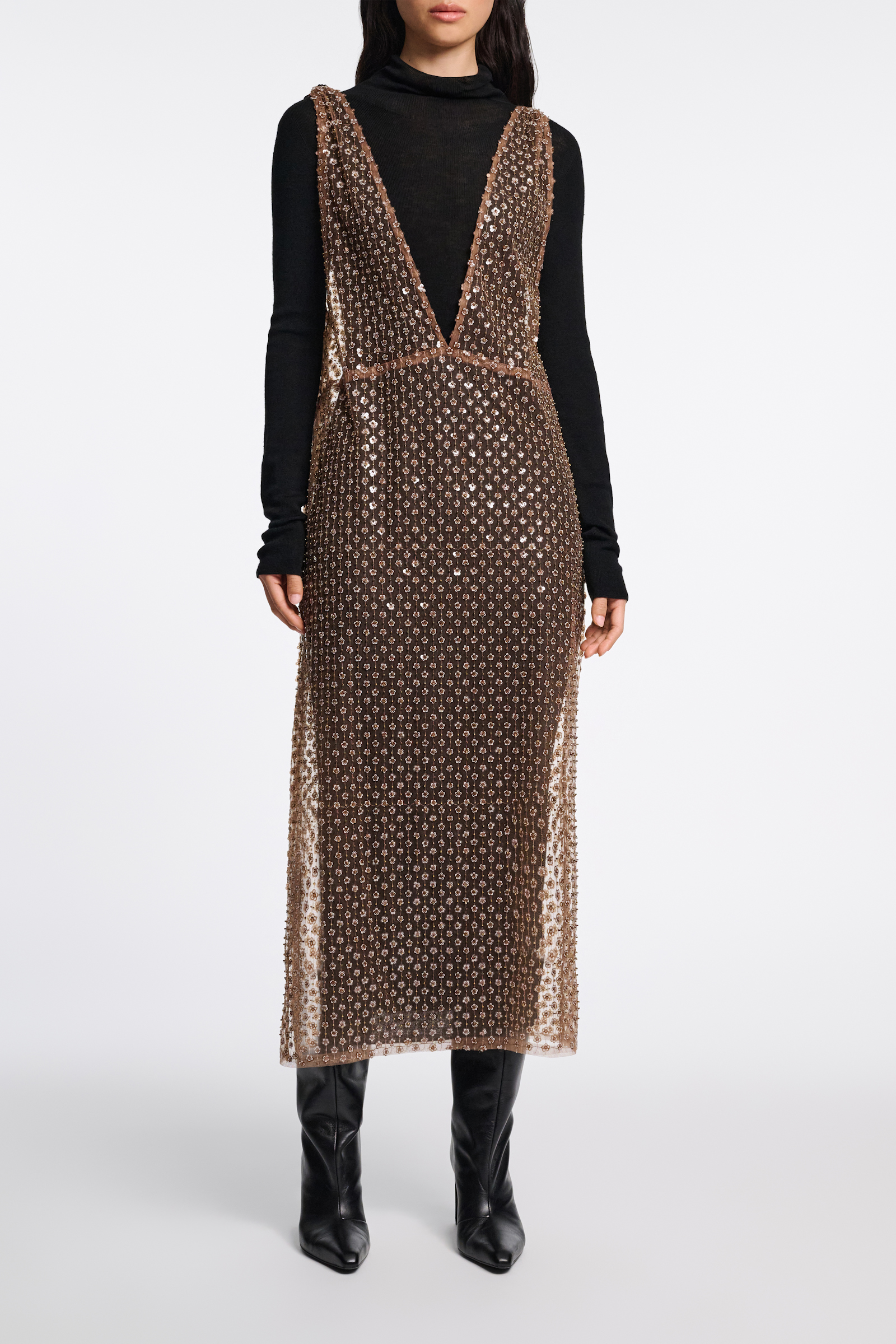 Dorothee Schumacher Sequined dress with knit underdress milky brown