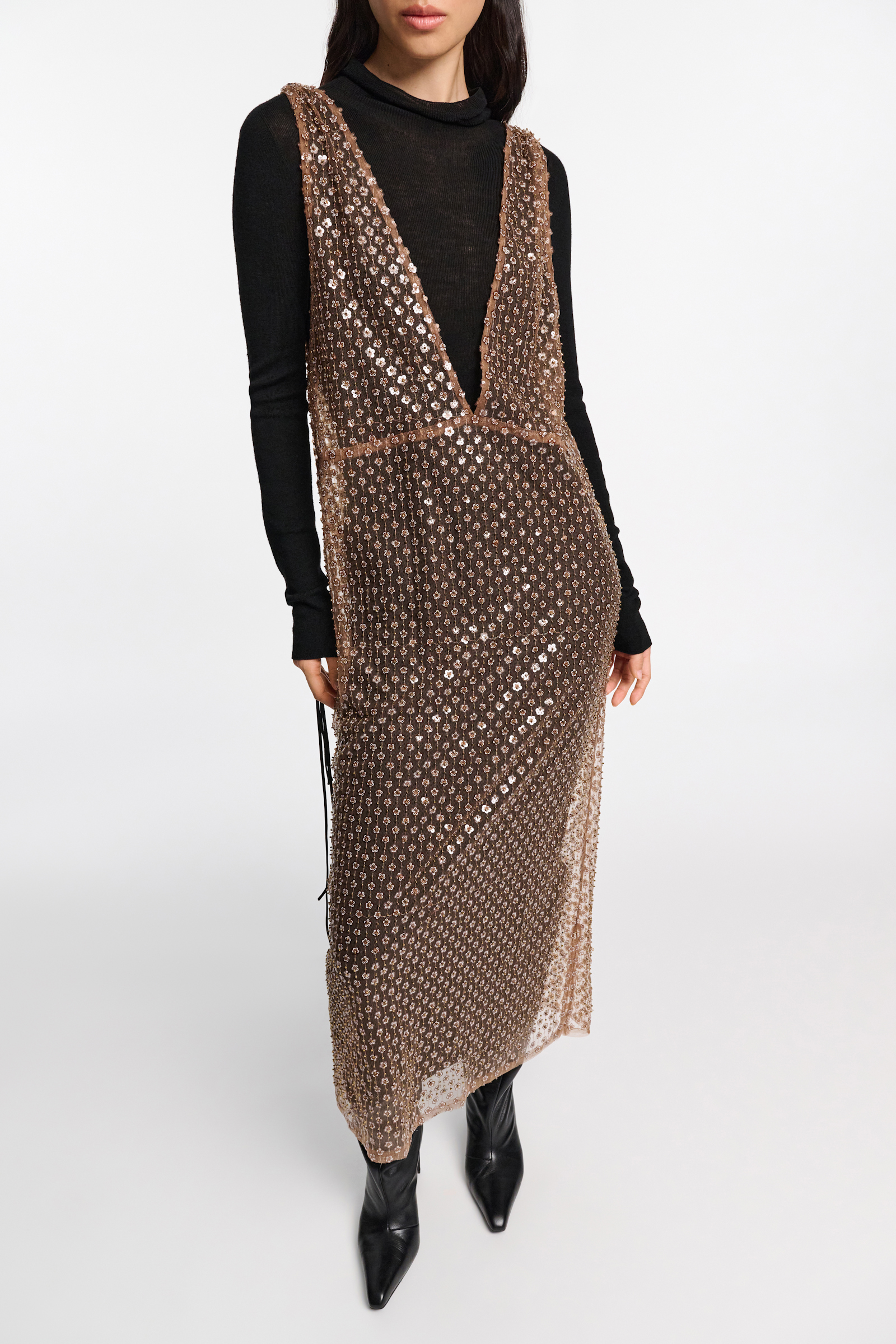 Dorothee Schumacher Sequined dress with knit underdress milky brown