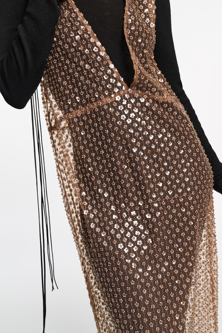 Dorothee Schumacher Sequined dress with knit underdress milky brown