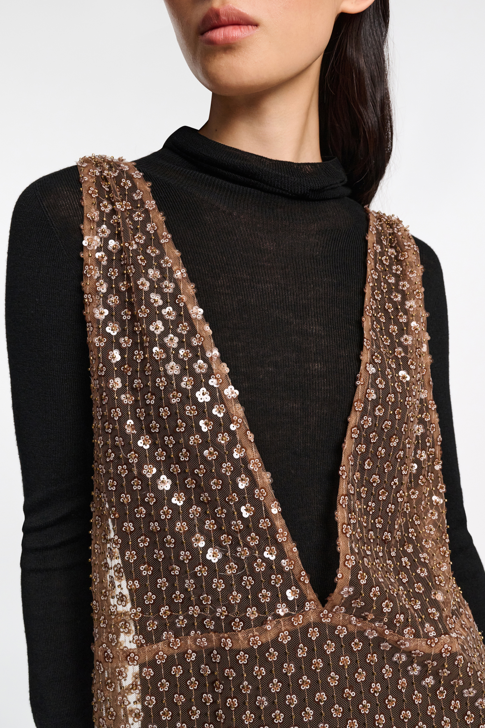 Dorothee Schumacher Sequined dress with knit underdress milky brown