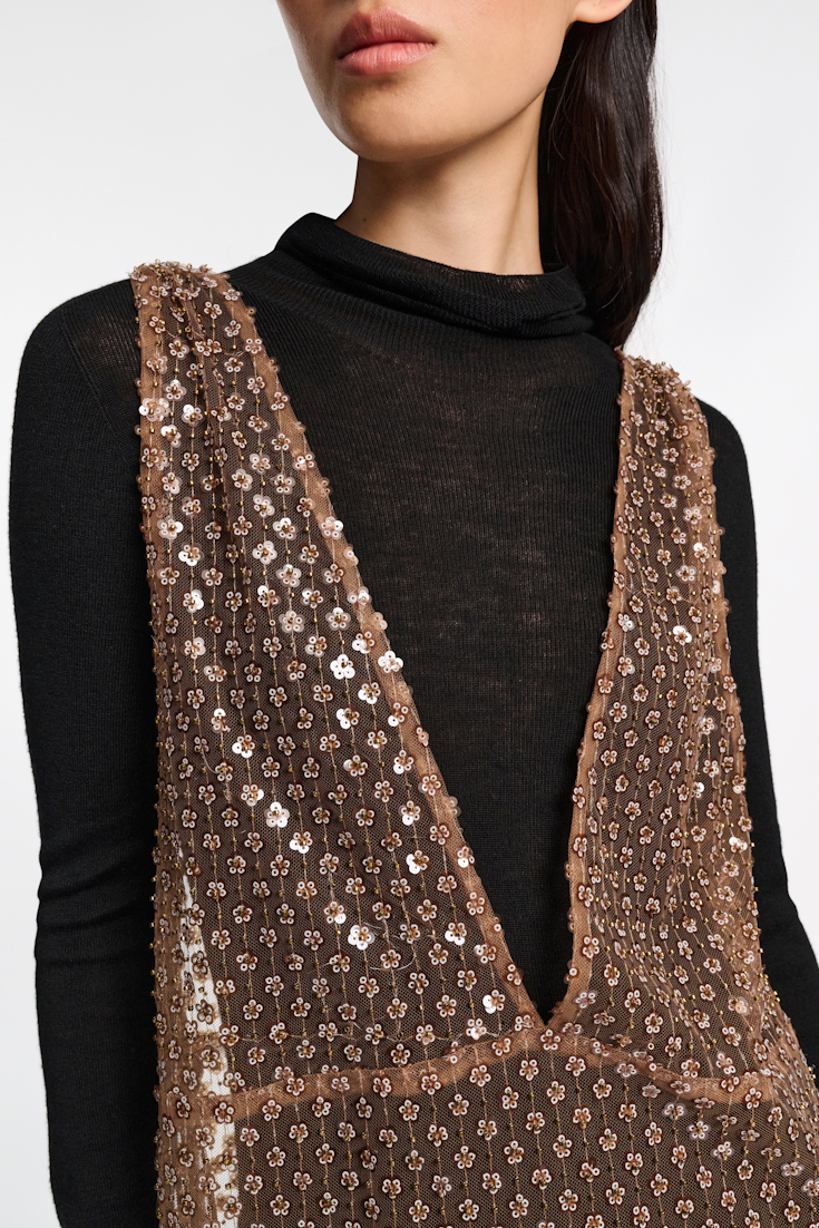 Dorothee Schumacher Sequined dress with knit underdress milky brown