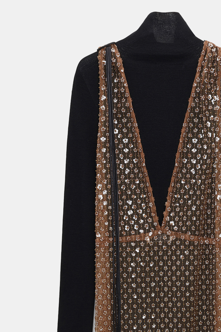 Dorothee Schumacher Sequined dress with knit underdress milky brown