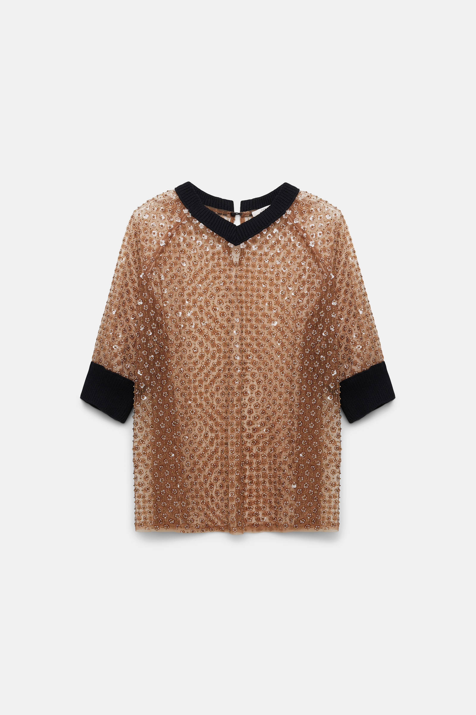 Dorothee Schumacher Sequined top with contrast knit trim milky brown