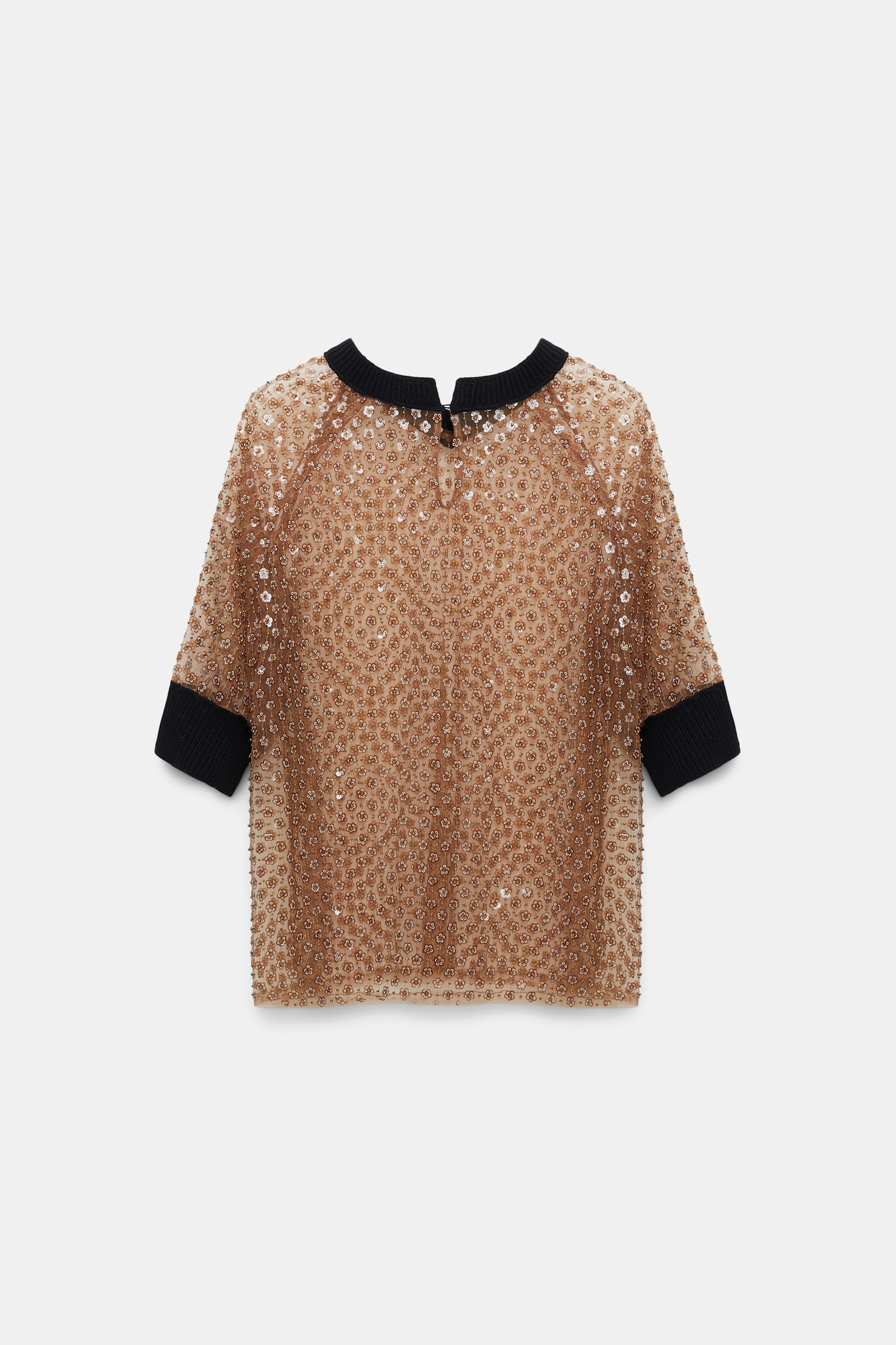 Dorothee Schumacher Sequined top with contrast knit trim milky brown