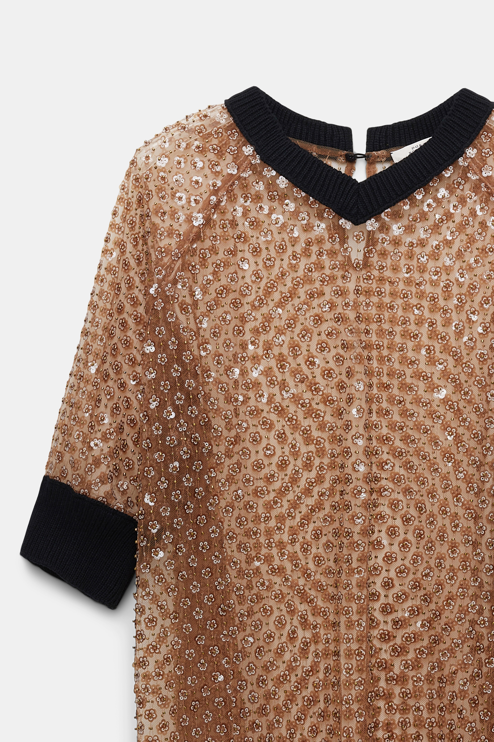 Dorothee Schumacher Sequined top with contrast knit trim milky brown