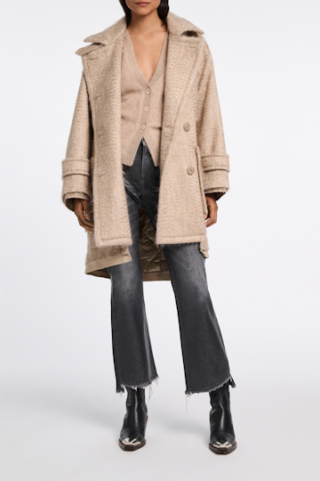 Dorothee Schumacher Mantel aus Woll-Mohair Mix mit Satin-Details dark sand