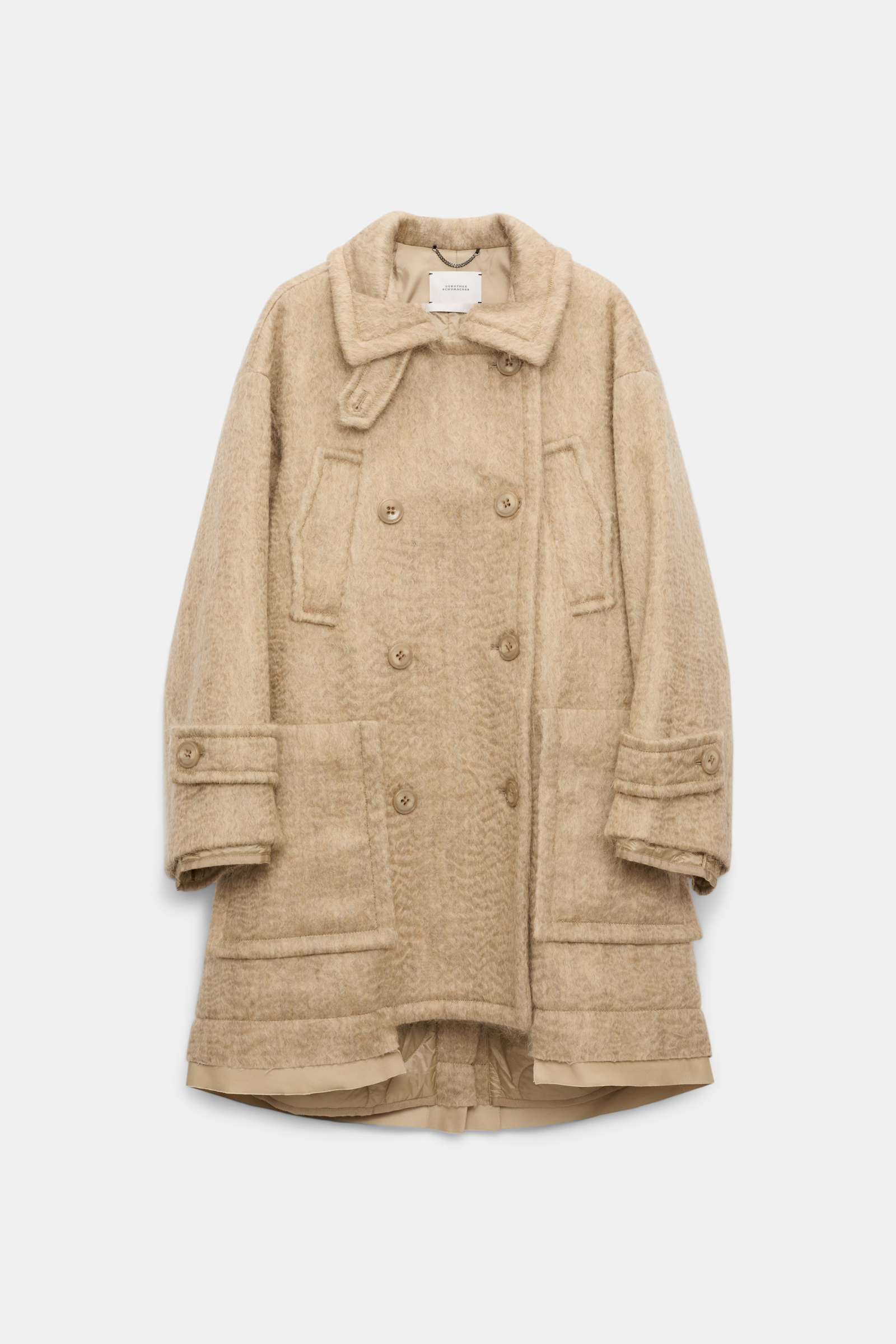 Dorothee Schumacher Wool-mohair coat with shiny quilted lining dark sand