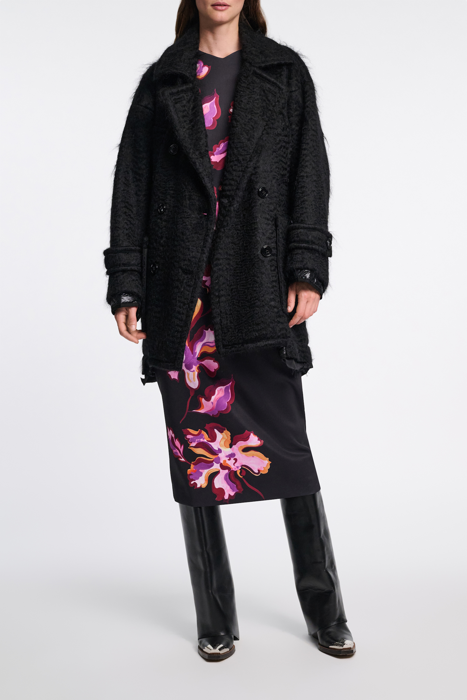 Dorothee Schumacher Wool-mohair coat with shiny quilted lining black