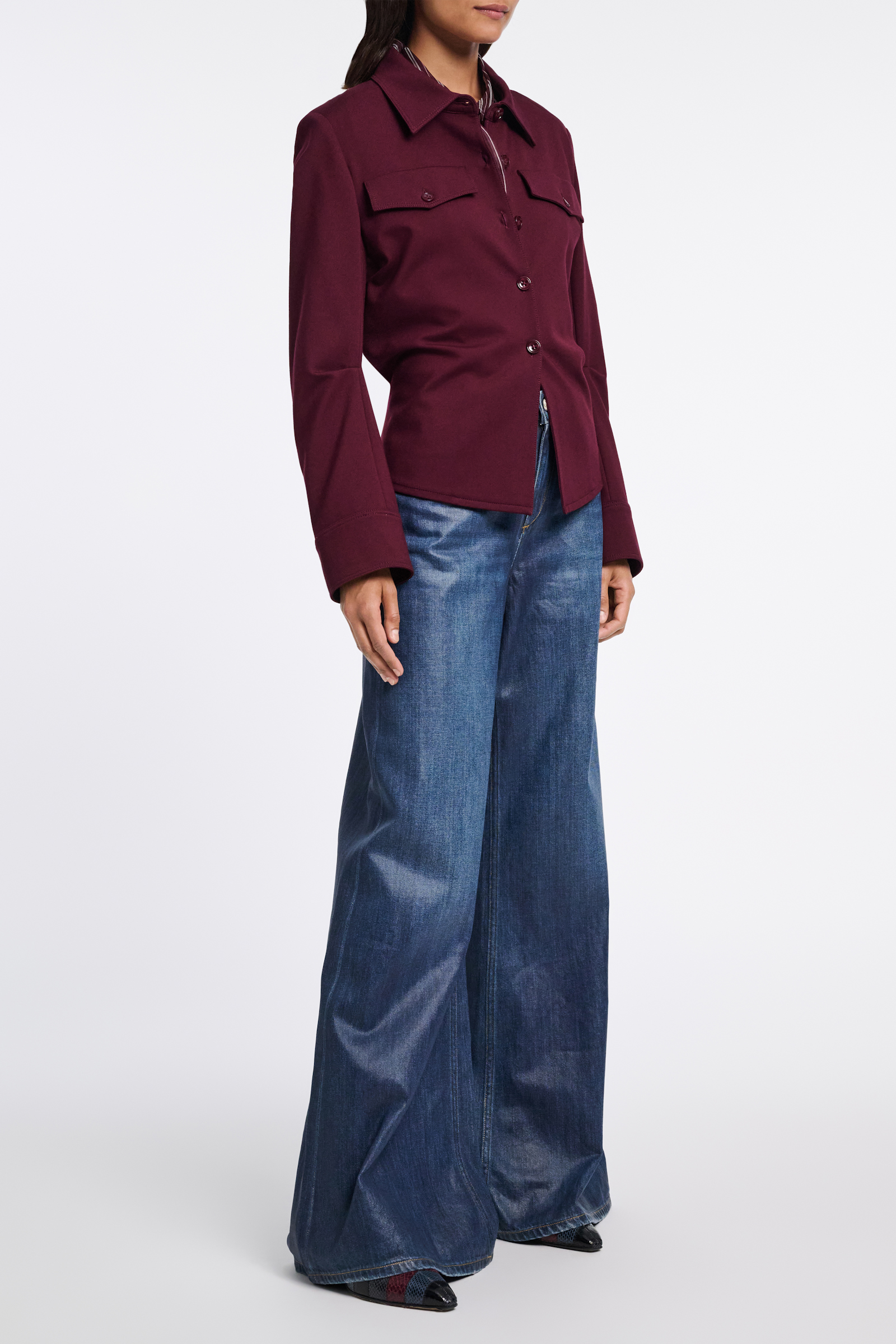 Dorothee Schumacher Tailored shirt-jacket in Punto Milano dark burgundy