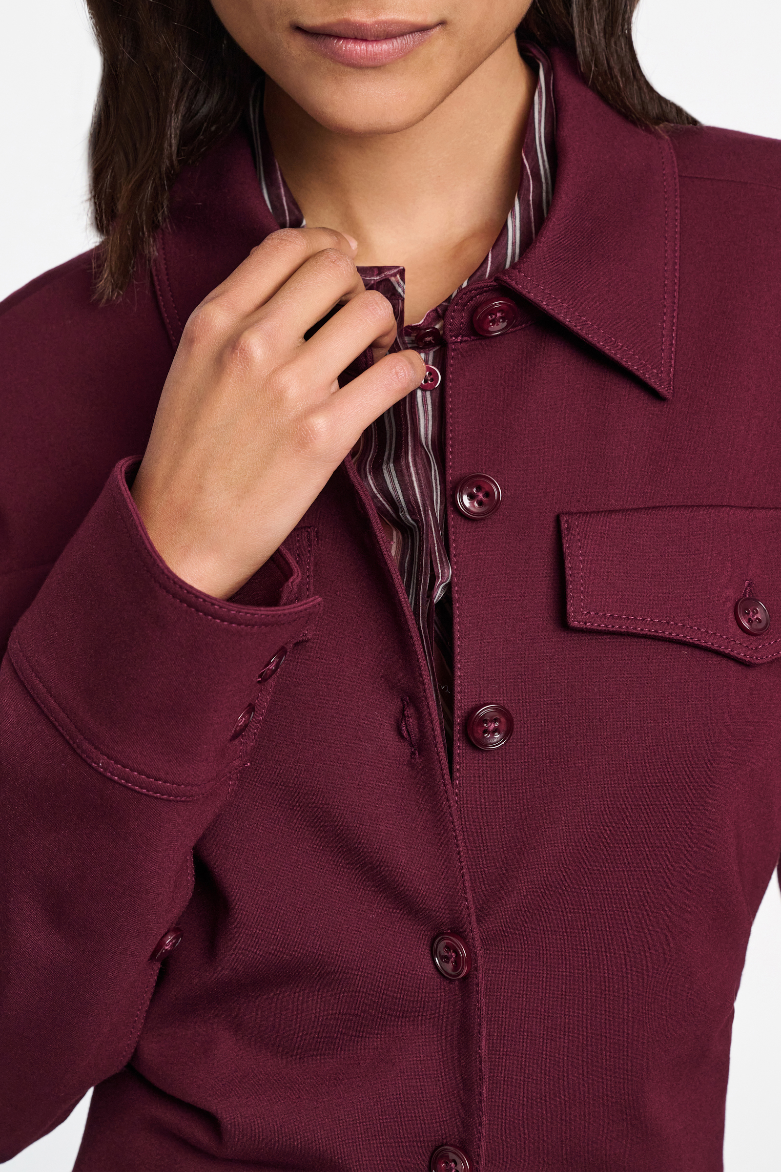 Dorothee Schumacher Tailored shirt-jacket in Punto Milano dark burgundy