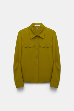 Dorothee Schumacher Tailored shirt-jacket in Punto Milano leguan green