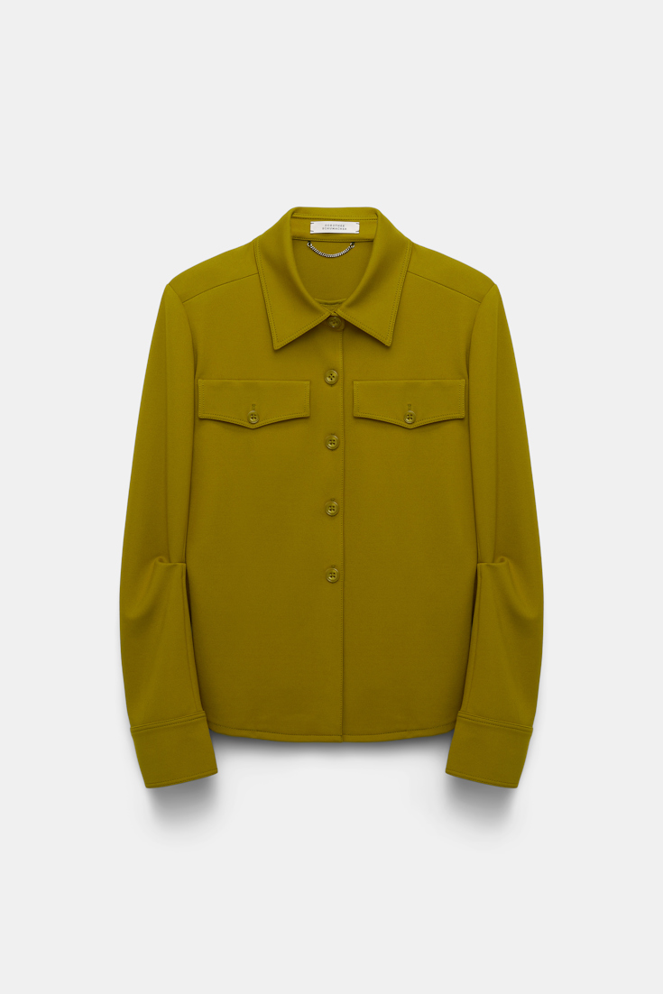 Dorothee Schumacher Tailored shirt-jacket in Punto Milano leguan green