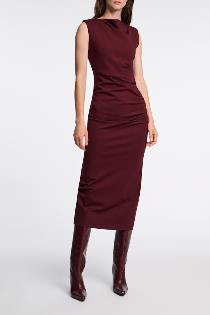 Dorothee Schumacher Drapey dress in Punto Milano dark burgundy