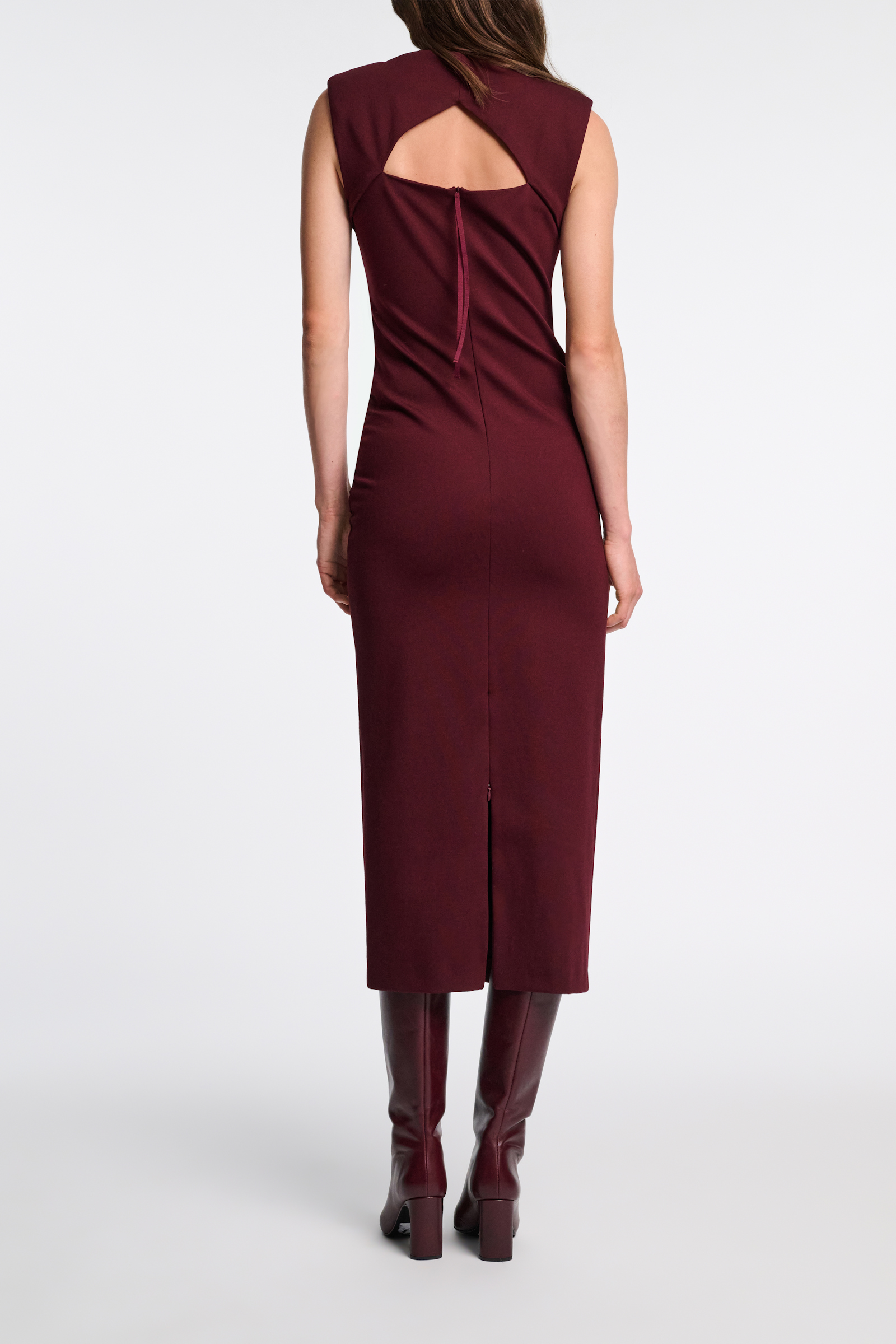 Dorothee Schumacher Drapey dress in Punto Milano dark burgundy