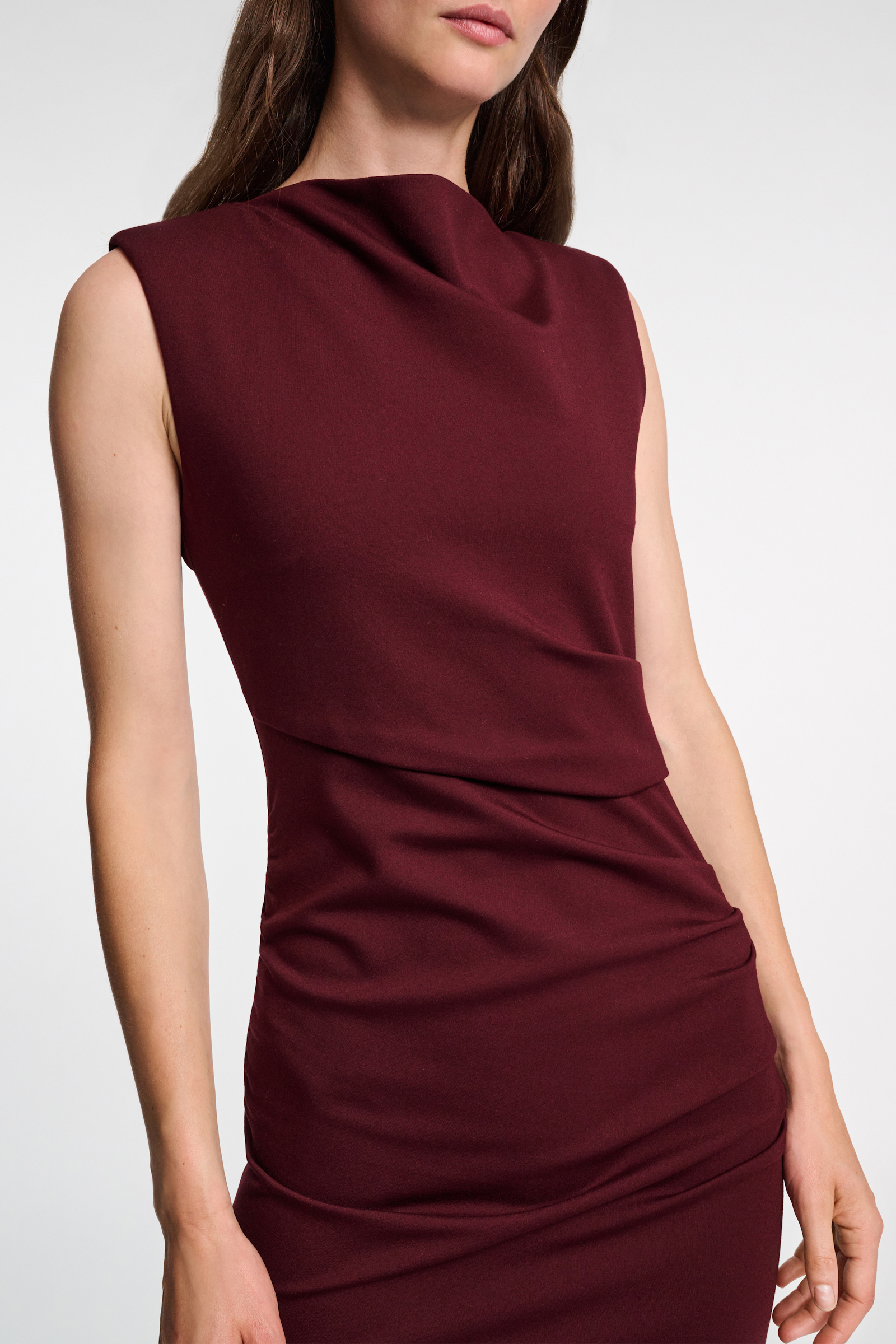 Dorothee Schumacher Drapey dress in Punto Milano dark burgundy