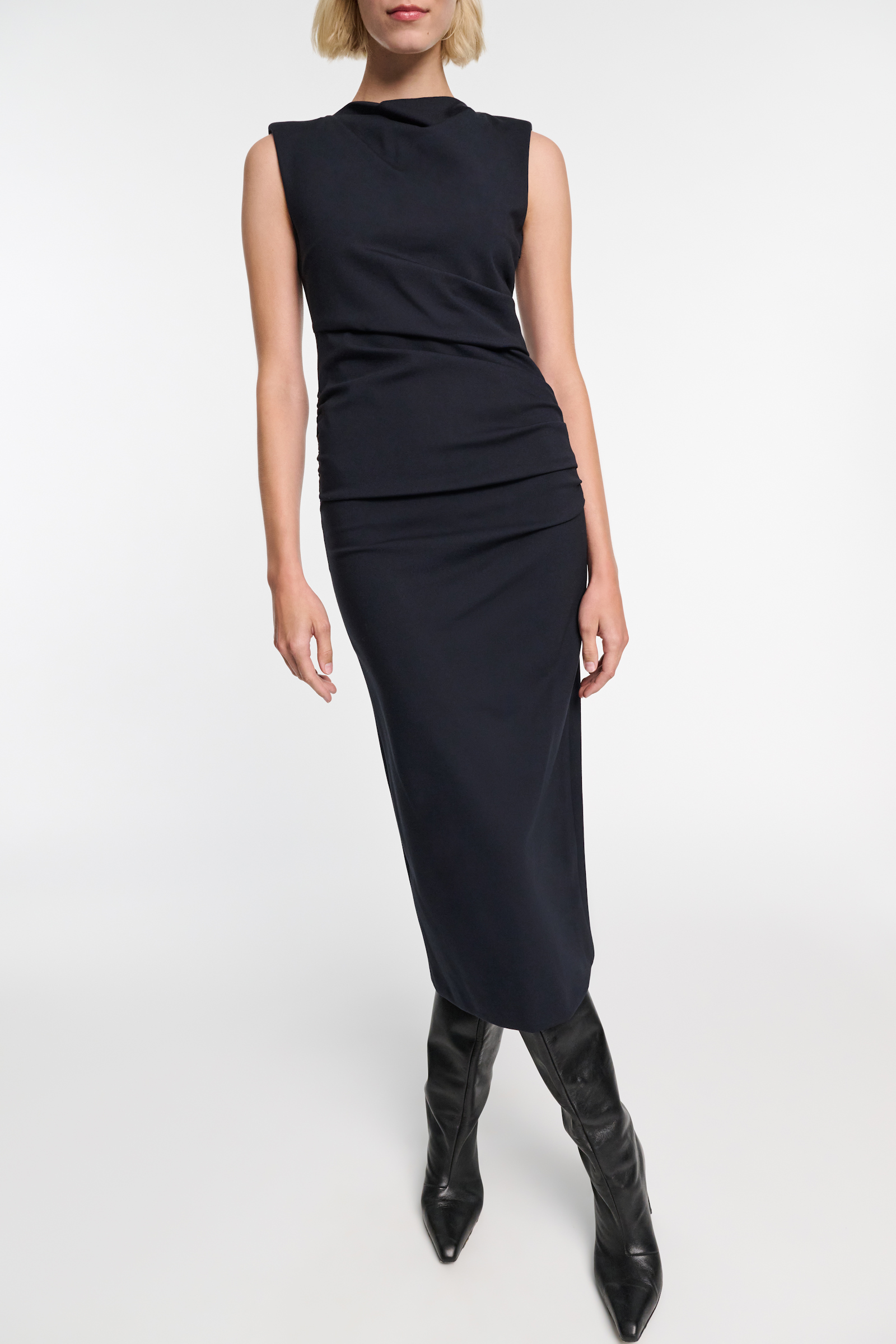 Dorothee Schumacher Drapey dress in Punto Milano dark navy