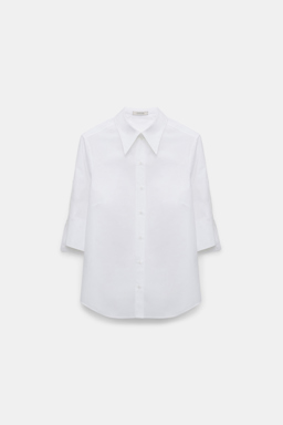 Dorothee Schumacher Half-sleeve poplin blouse with asymmetric buttoned cuffs pure white