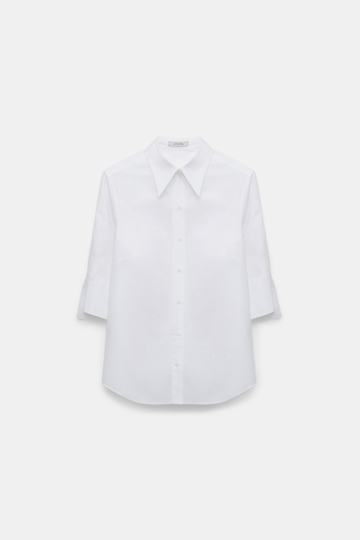 Dorothee Schumacher Half-sleeve poplin blouse with asymmetric buttoned cuffs pure white