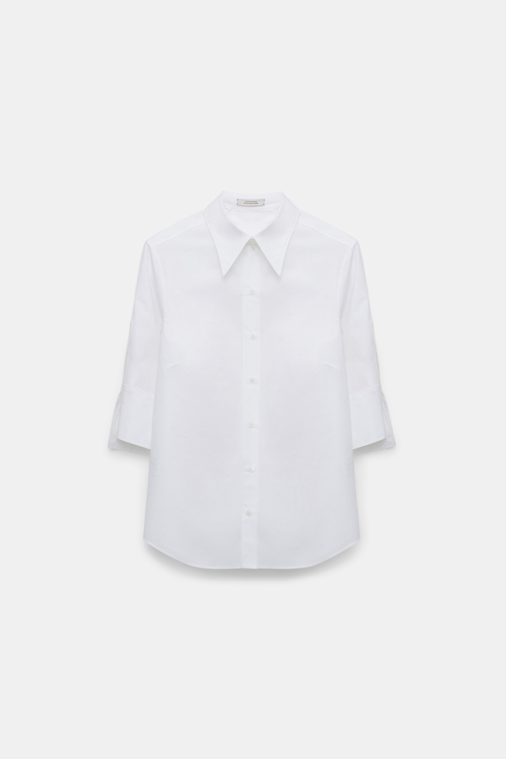 Dorothee Schumacher Half-sleeve poplin blouse with asymmetric buttoned cuffs pure white