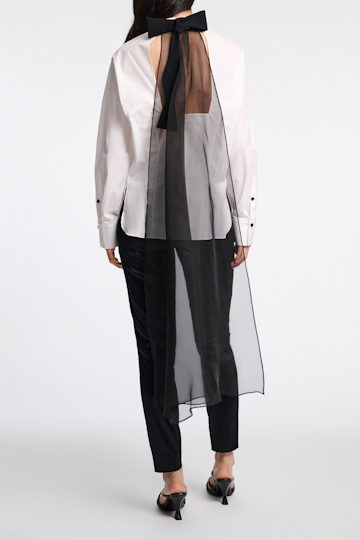 Dorothee Schumacher Long sleeve cotton poplin blouse with removable bow and scarf pure white