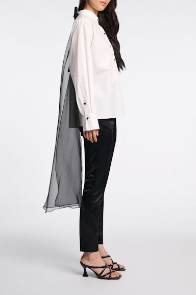 Dorothee Schumacher Long sleeve cotton poplin blouse with removable bow and scarf pure white