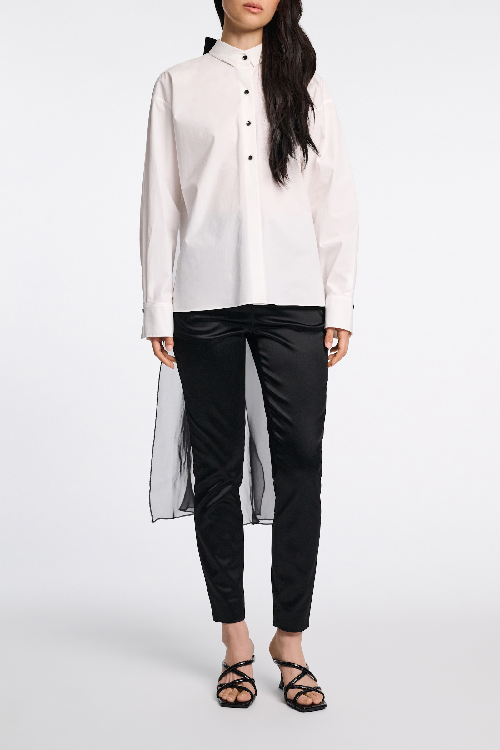 Dorothee Schumacher Long sleeve cotton poplin blouse with removable bow and scarf pure white