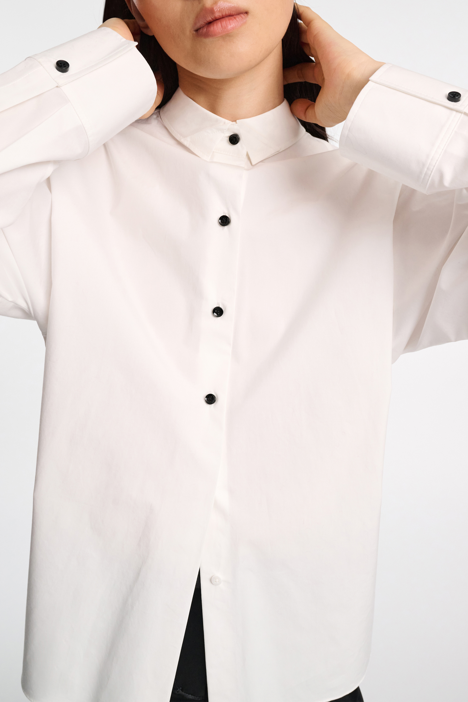 Dorothee Schumacher Long sleeve cotton poplin blouse with removable bow and scarf pure white