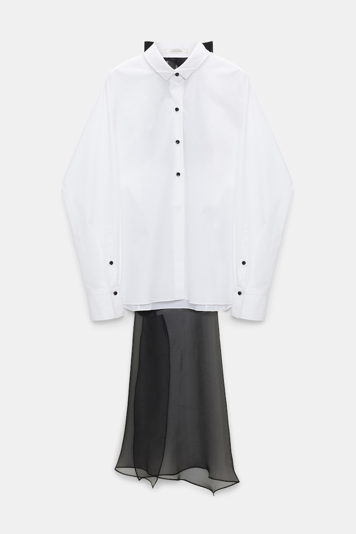 Dorothee Schumacher Long sleeve cotton poplin blouse with removable bow and scarf pure white