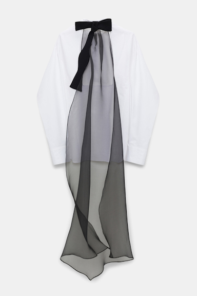 Dorothee Schumacher Long sleeve cotton poplin blouse with removable bow and scarf pure white