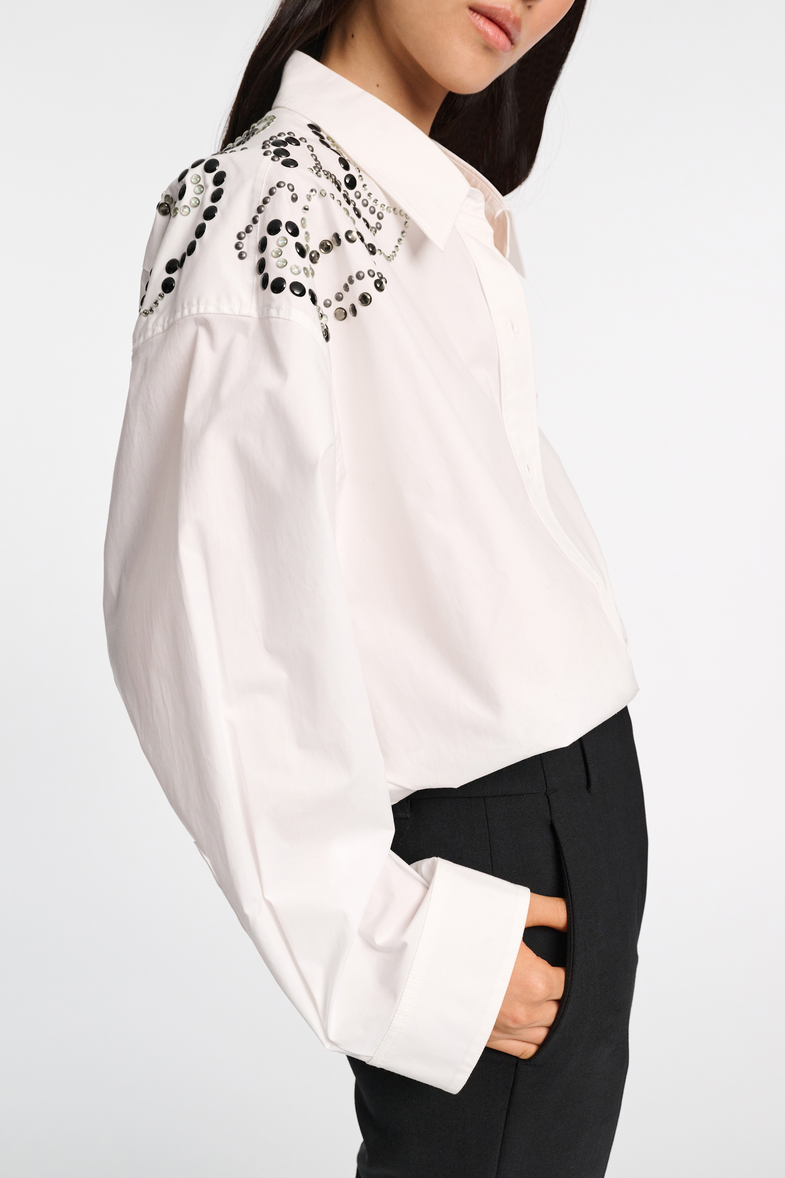 Dorothee Schumacher Oversized cotton poplin shirt with hotfix embellishment pure white