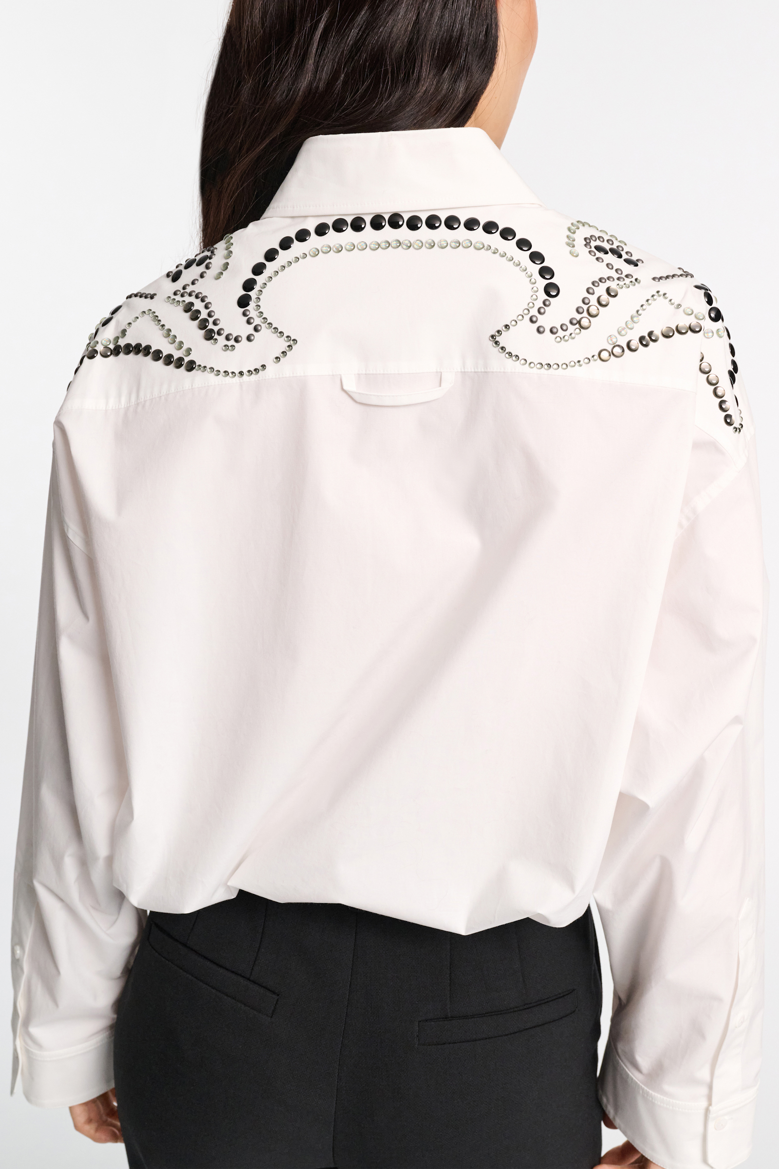 Dorothee Schumacher Oversized cotton poplin shirt with hotfix embellishment pure white