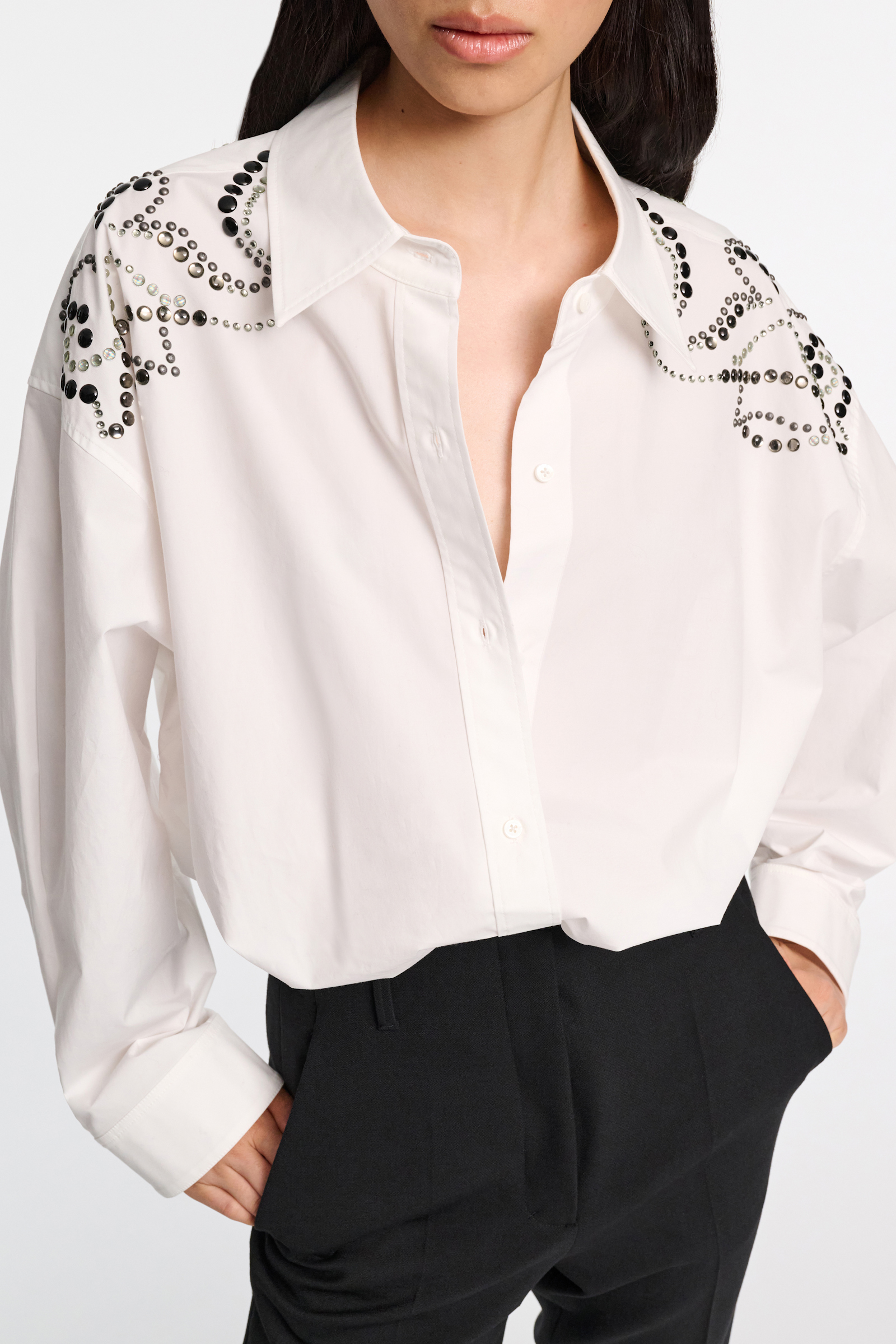 Dorothee Schumacher Oversized cotton poplin shirt with hotfix embellishment pure white