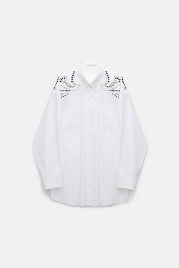 Dorothee Schumacher Oversized cotton poplin shirt with hotfix embellishment pure white