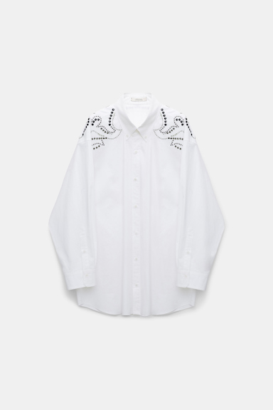 Dorothee Schumacher Oversized cotton poplin shirt with hotfix embellishment pure white