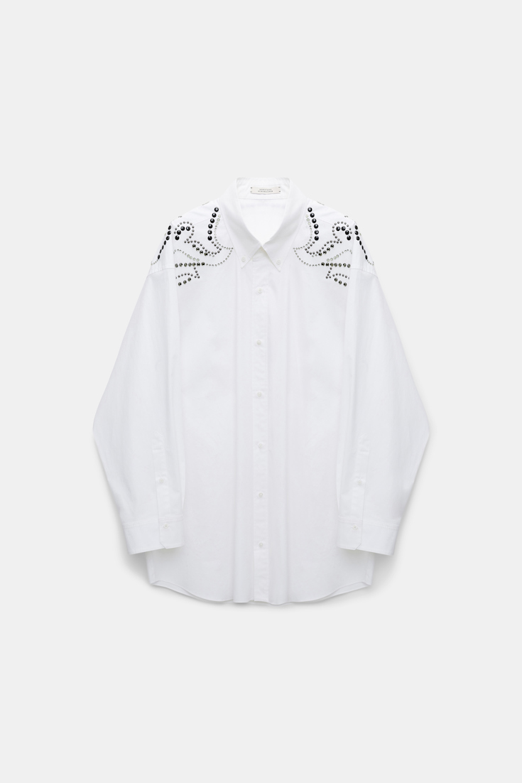 Dorothee Schumacher Oversized cotton poplin shirt with hotfix embellishment pure white