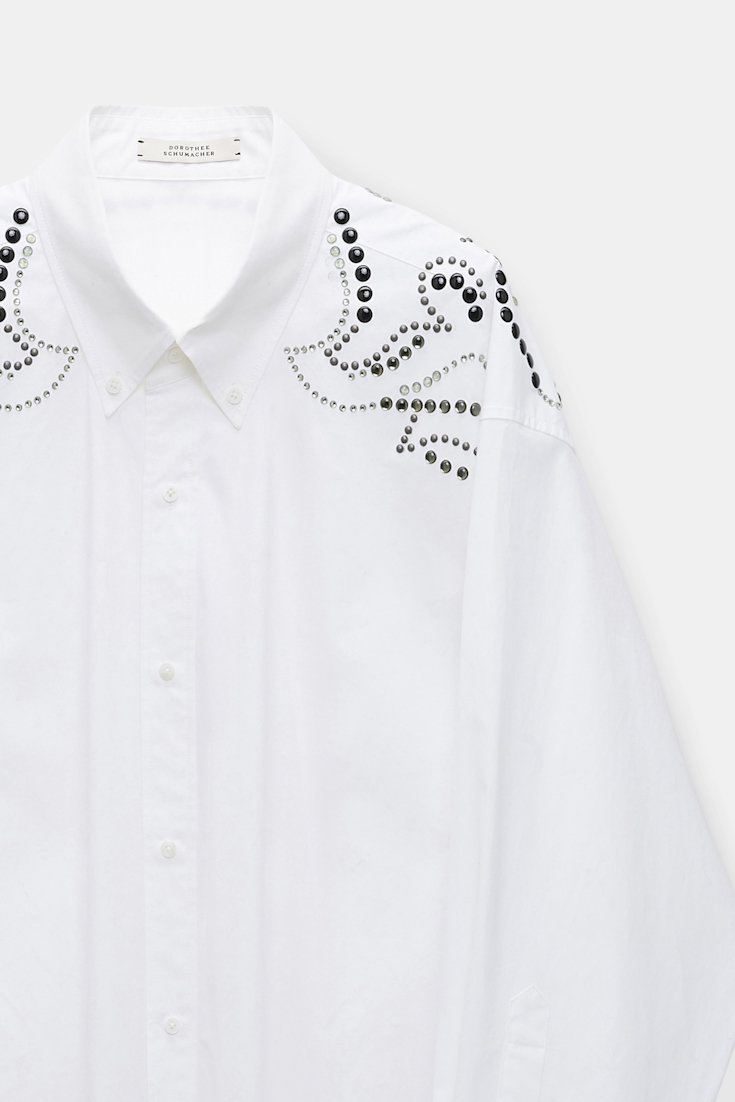 Dorothee Schumacher Oversized cotton poplin shirt with hotfix embellishment pure white