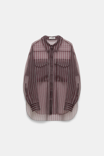 Dorothee Schumacher Transparente Bluse aus bedrucktem Seidenorganza bordeaux stripe