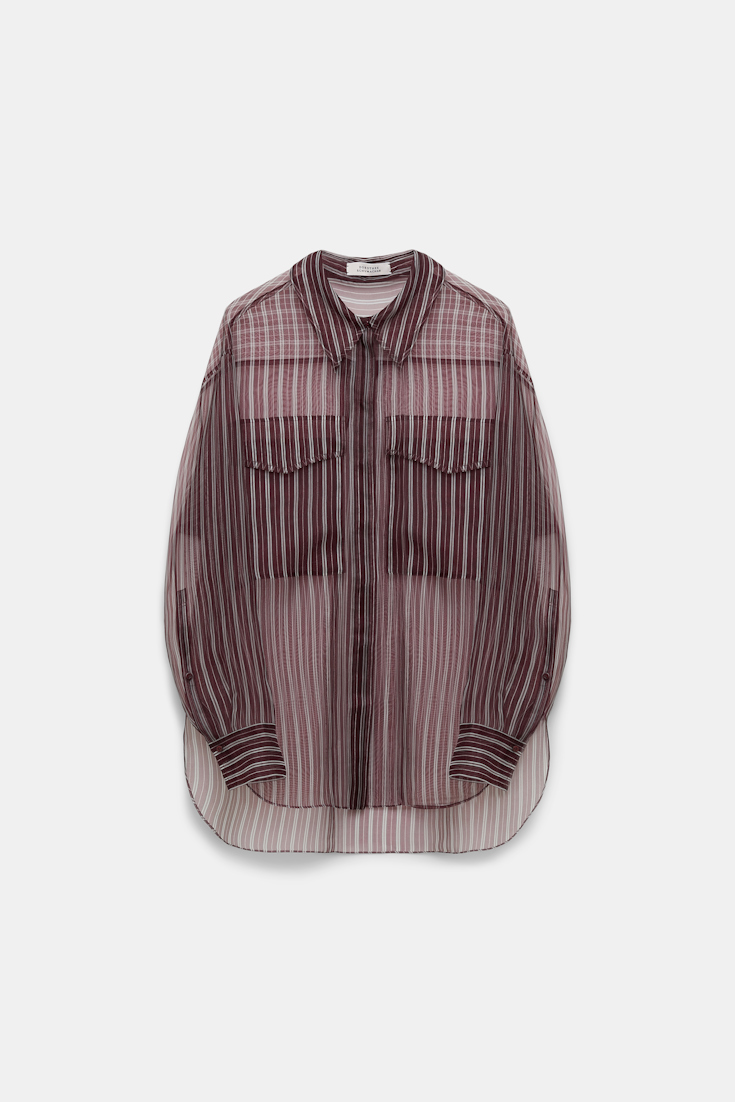 Dorothee Schumacher Transparente Bluse aus bedrucktem Seidenorganza bordeaux stripe