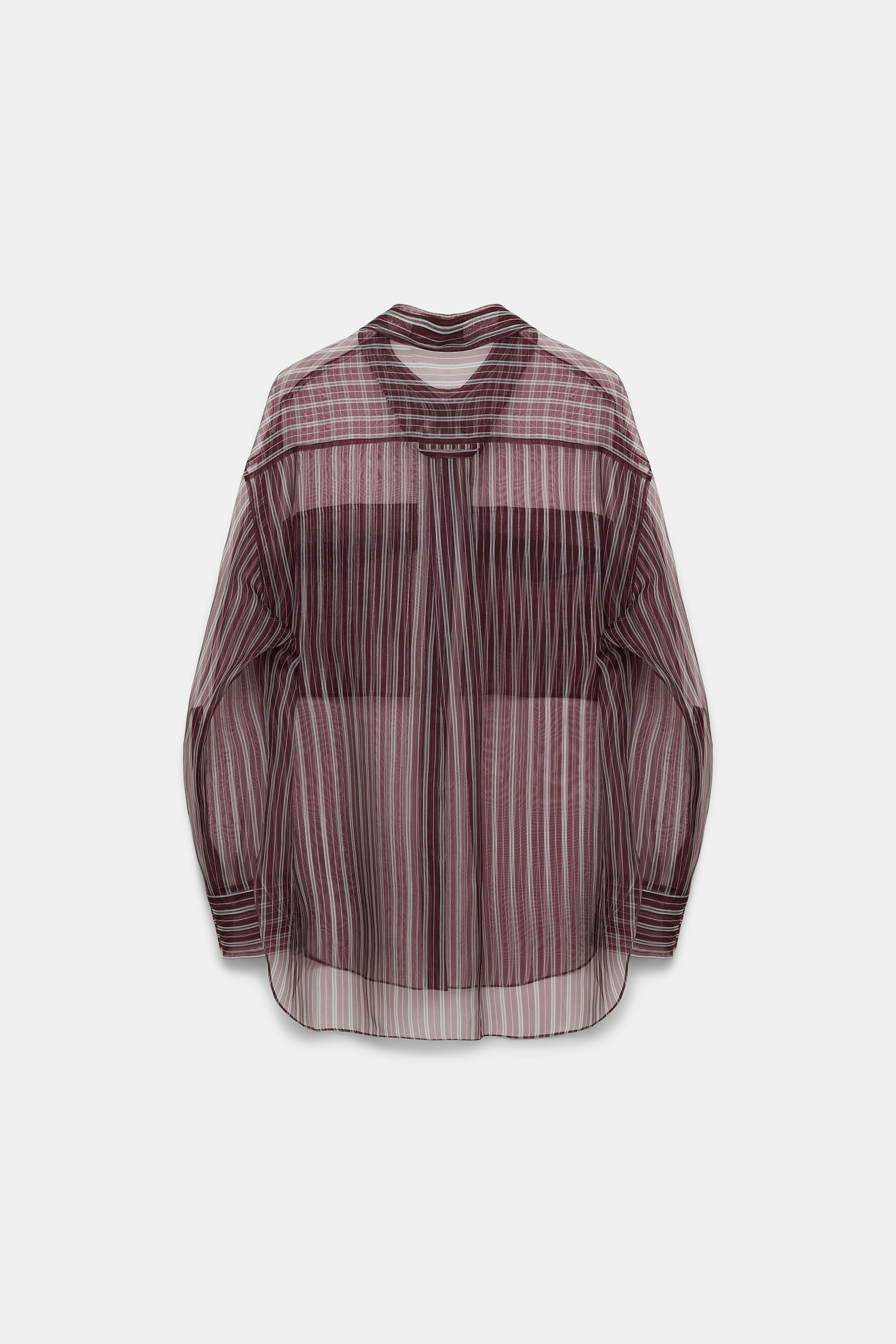 Dorothee Schumacher Transparente Bluse aus bedrucktem Seidenorganza bordeaux stripe