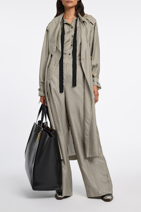 Dorothee Schumacher Wide leg trousers in printed silk twill pepita mix khaki