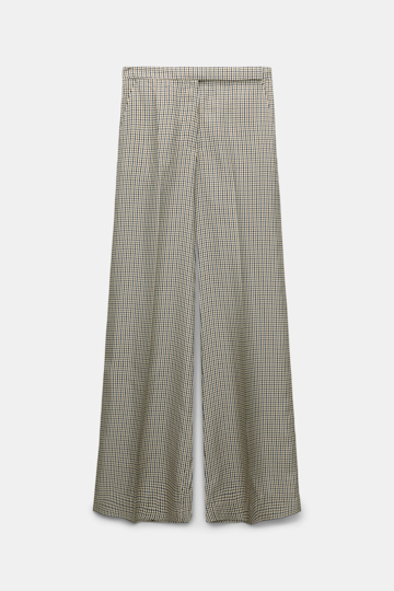 Dorothee Schumacher Wide leg trousers in printed silk twill pepita mix khaki