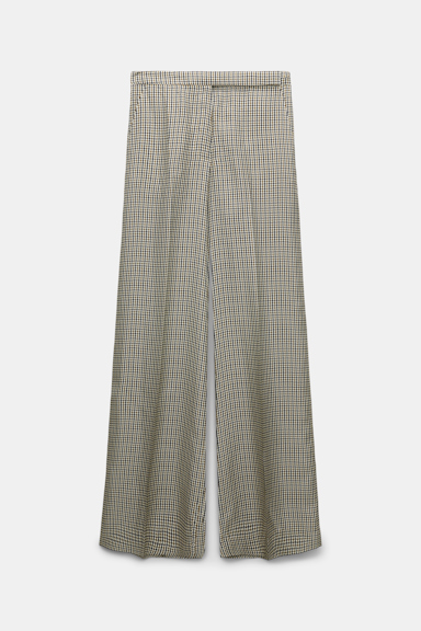 Dorothee Schumacher Wide leg trousers in printed silk twill pepita mix khaki