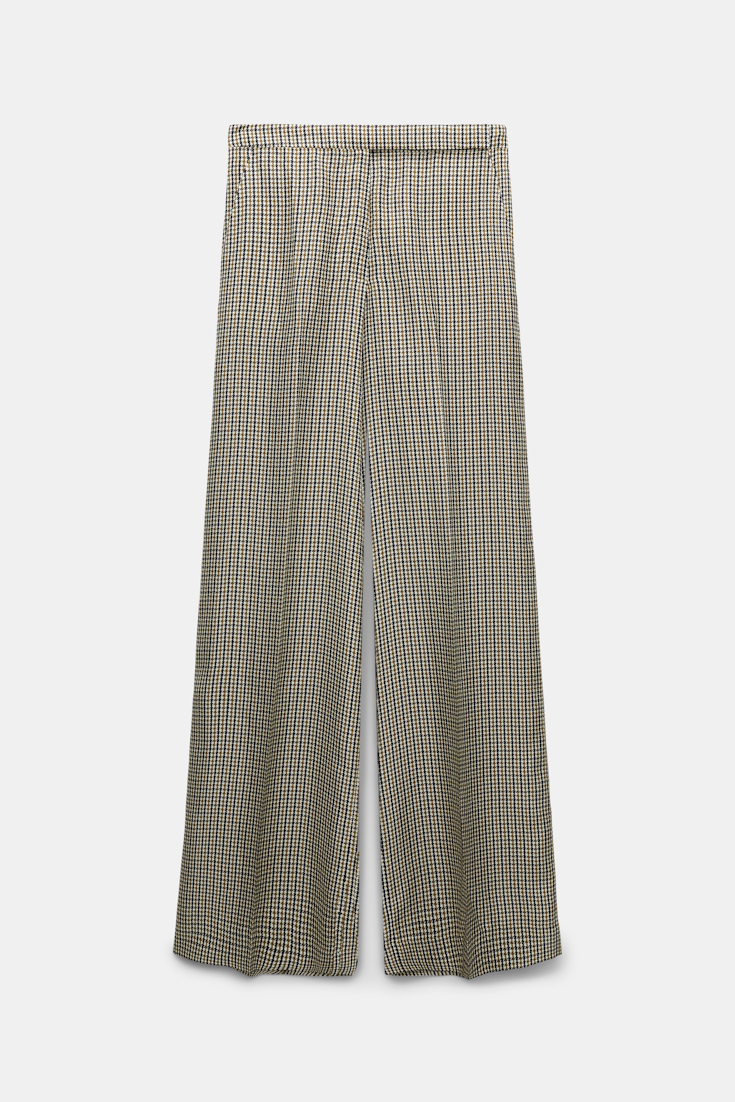 Dorothee Schumacher Wide leg trousers in printed silk twill pepita mix khaki