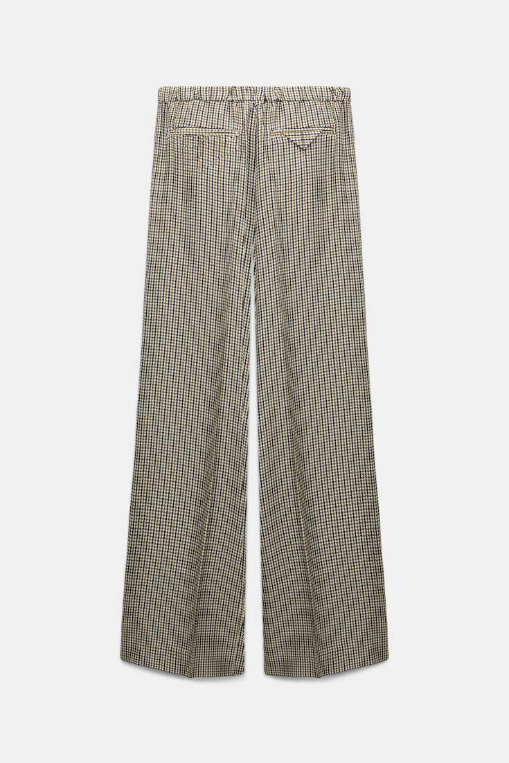 Dorothee Schumacher Wide leg trousers in printed silk twill pepita mix khaki