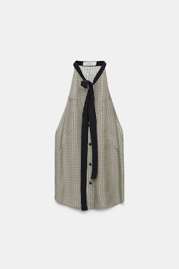 Dorothee Schumacher Tank top with sporty shoulders in printed silk twill pepita mix khaki