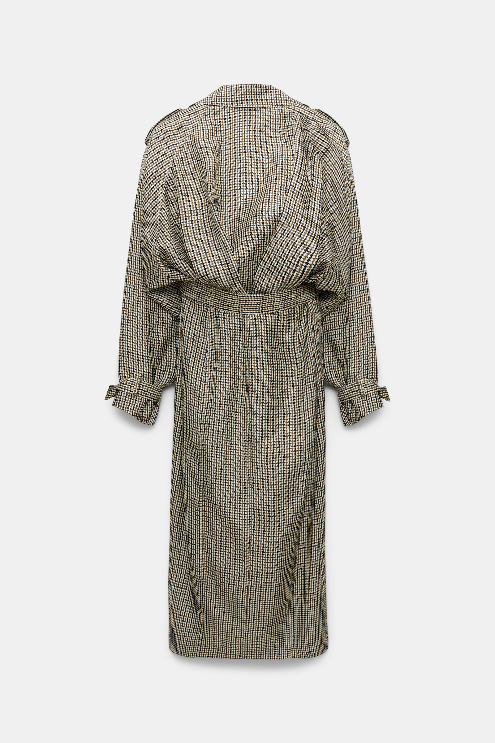 Dorothee Schumacher Double-breasted trench coat dress in printed silk twill pepita mix khaki